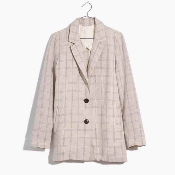 Madewell Dorset Blazer Windowpane Linen Blend Size M NEW - Picture 1 of 15